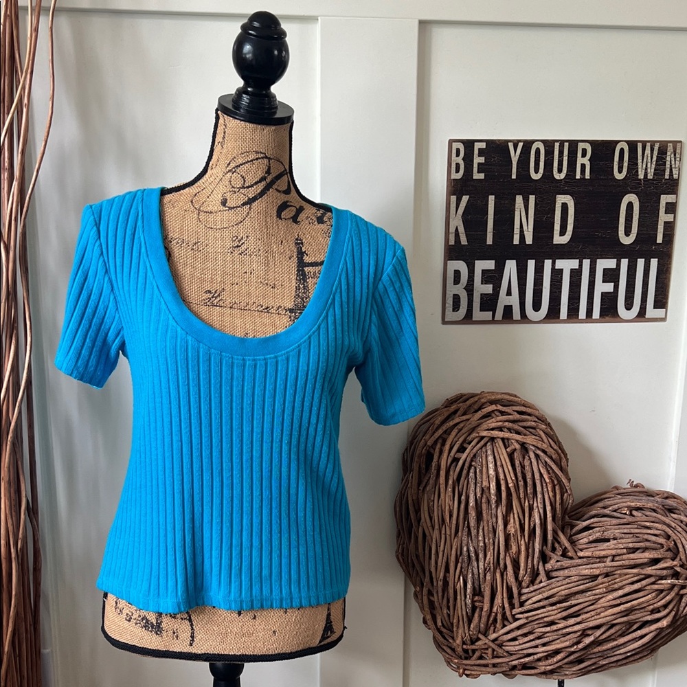 Vibrant Blue Ribbed Knit Top